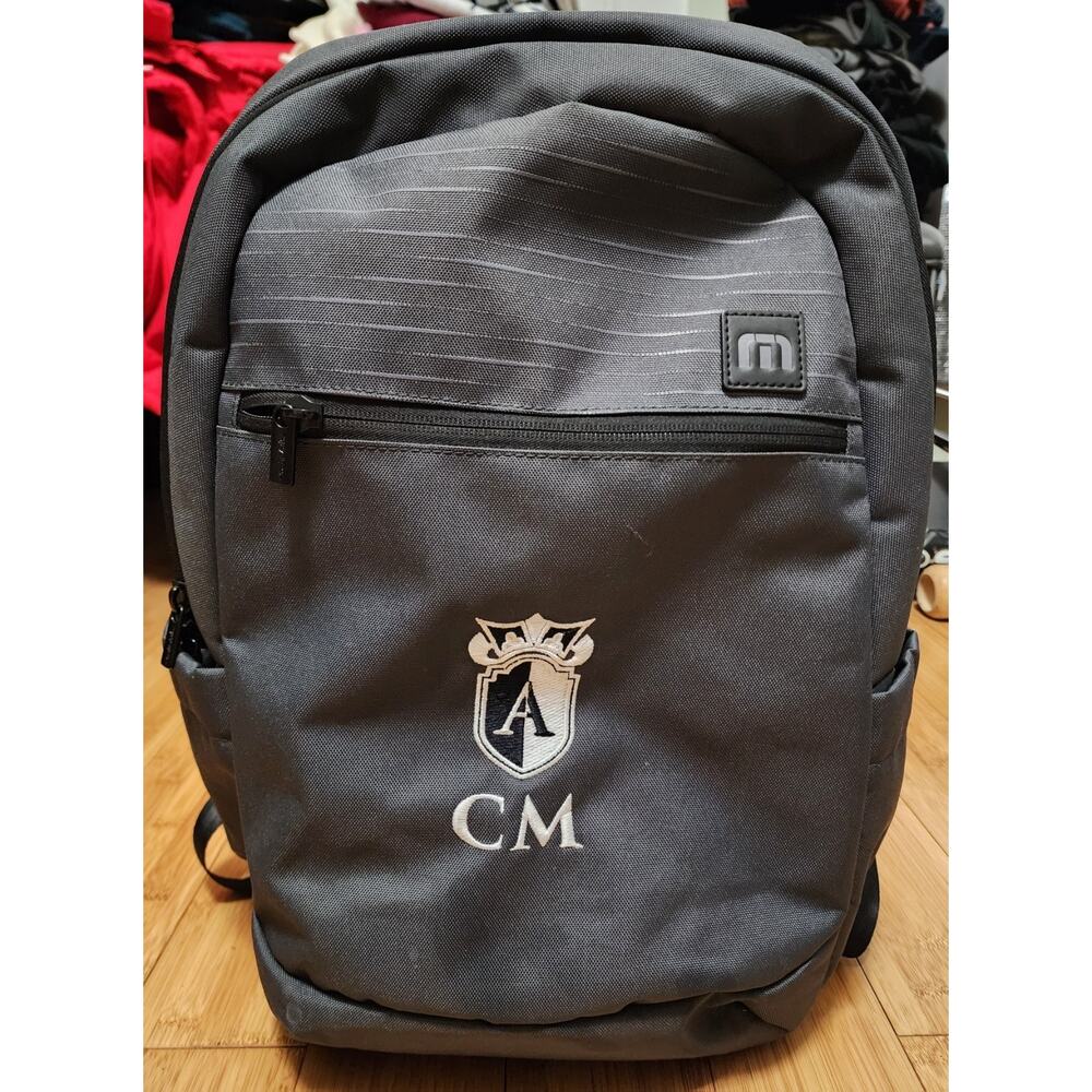 Travis Mathew Gray Backpack TMB100 Approach 19L Travel Golf School Logo Work